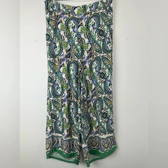 Haute Hippie Pants Size XL Wide Leg Paisley Green Maximalist Dopamine Boho - Picture 1 of 9